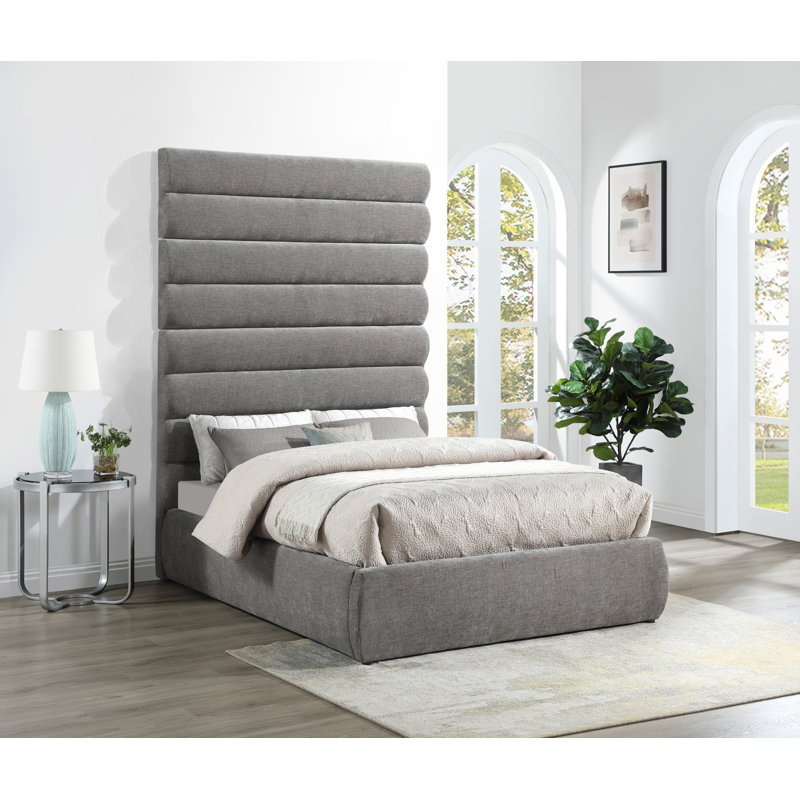 Lit en tissu Adam, Lit double, Gris, Chenille Fabric