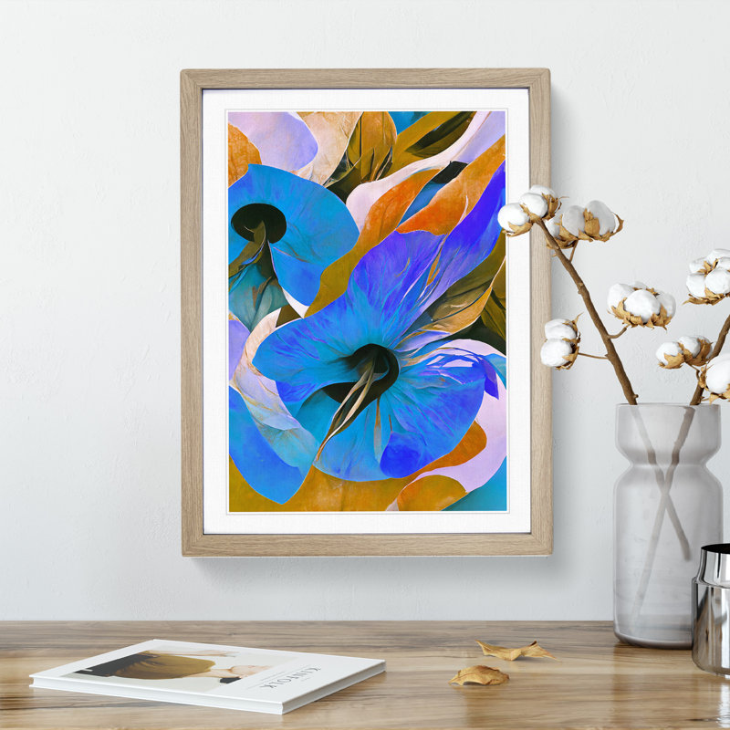 Pretty Abstract Floral No.1 - Single Picture Frame Print, 64cm H x 46cm W x 2cm D, Oak Framed