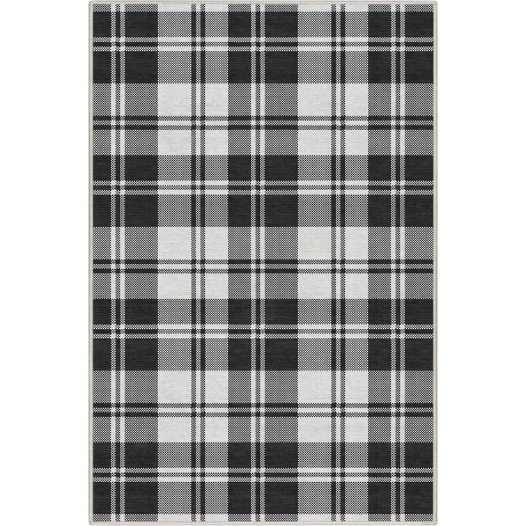 Kehr Plaid Farmhouse Geometric Black Flat-Weave Area Rug