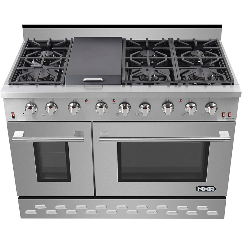 Cuisinière à gaz autoportante 48 pouces 7,2 pieds cubes avec plaque chauffante avec hotte