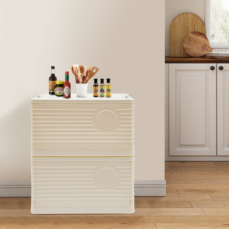2-Layer Folding Storage Cabinet Pulley Foldable Storage Bins