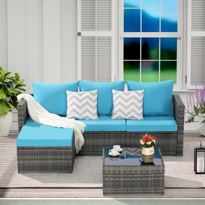 Ensemble de meubles de patio 2 pièces, ensemble modulaire d'extérieur tissé en forme de L, ensemble de conversation en osier avec repose-pieds, table de détente amovible (canapé de patio)