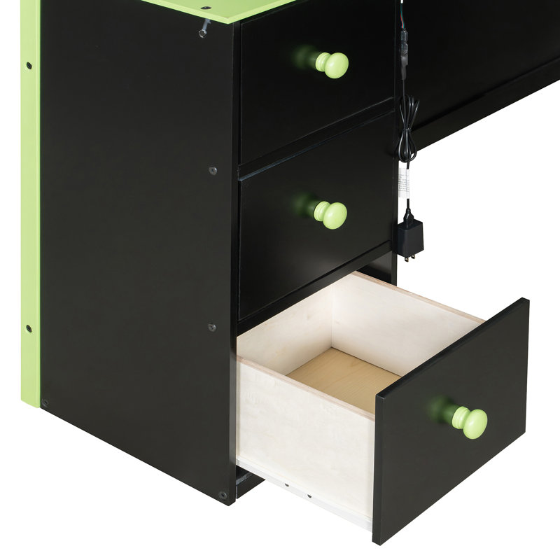 Lit mezzanine en bois avec bureau, Vert