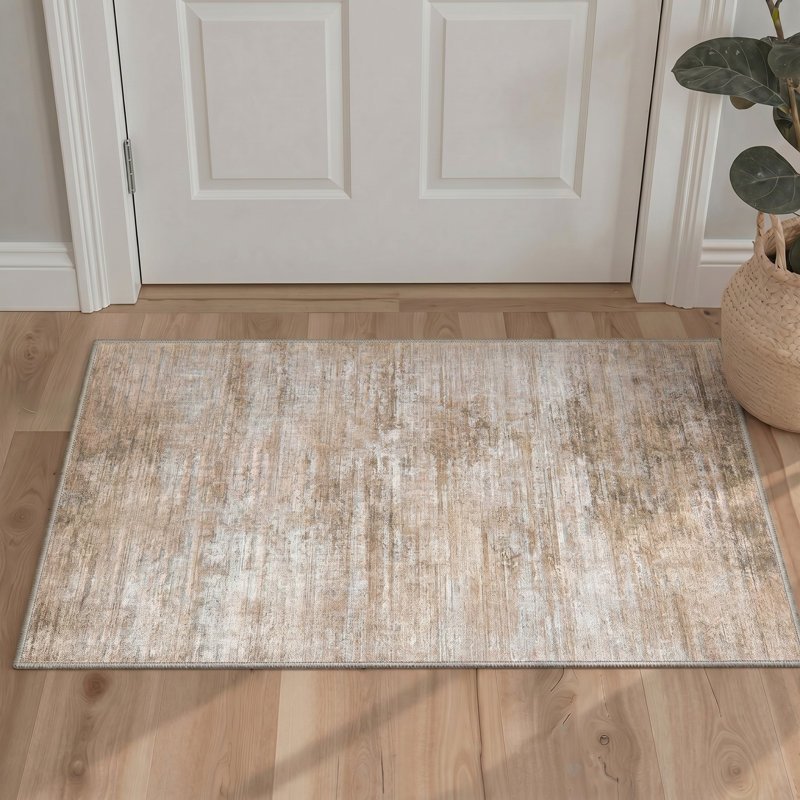 Brush Strokes Ivory / Beige Indoor Abstract Area Rug,Machine Washable,With Non-Slip Backing, Rectangle 5' x 7', Ivory,Beige