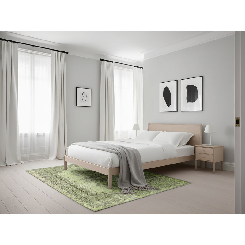 Tapis zone verte claire contemporaine, Rectangle 5 pi x 7 pi