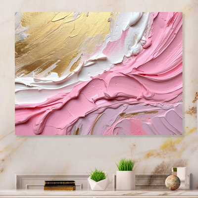 «Pink and Gold Spiral Radiance III», reproduction abstraite de spirales sur métal