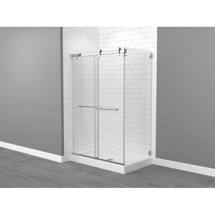 Exploria 31'' - 31'' W x 74'' H Bypass Frameless Shower Door with Clear Glass