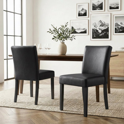 Set of 2 Parsons Dining Chairs, Faux Leather Upholstered Modern Side Chairs with Solid Wood Legs for Kitchen, Living Room, Restaurant