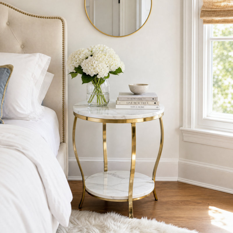 2-Tier Round Sintered Stone Nightstand