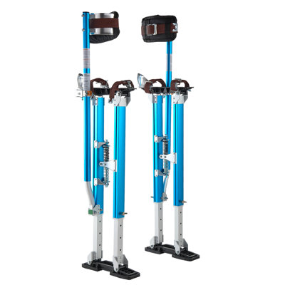 Toilettes pour cloison sèche, 24,2 à 40,3 po de hauteur réglable en aluminium, capacité de charge de 228 lb, pieds en caoutchouc antidérapants, double amortisseur à ressort, sangles de pieds confortables pour la peinture, la décoration, bleu