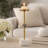 Pillar Candle Holder With Gold Stem, Embedded Agate Stone, 15 Inch White