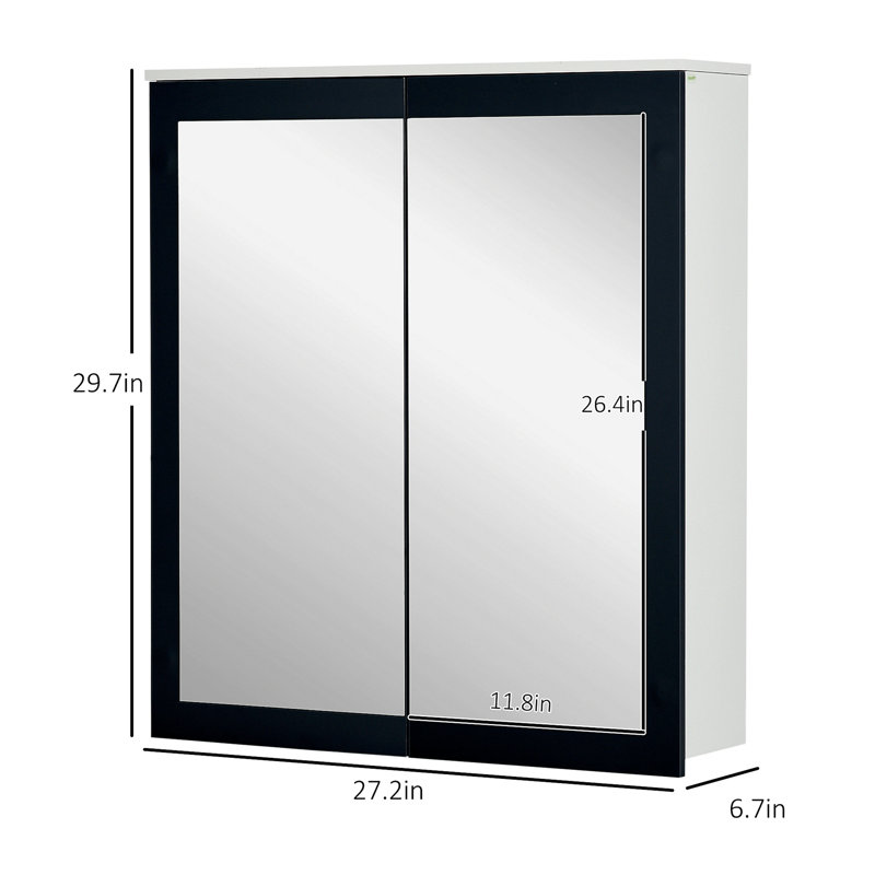 Armoire à pharmacie avec miroir Kleankin, armoire de salle de bain murale avec miroir 27 po x 30 po, armoire de salle de bain murale avec rangement, portes doubles et 2 tablettes réglables, blanc