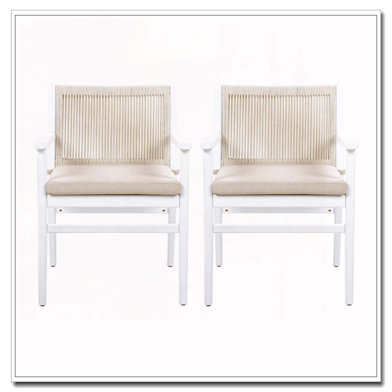 Outdoor Patio Acacia Wood Patio Armchair with Rope Design, White