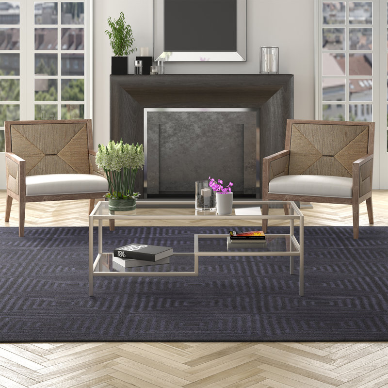 Four Leg Coffee Table with Storage, 43 cm H x 114 cm W x 56 cm D, Satin Nickel