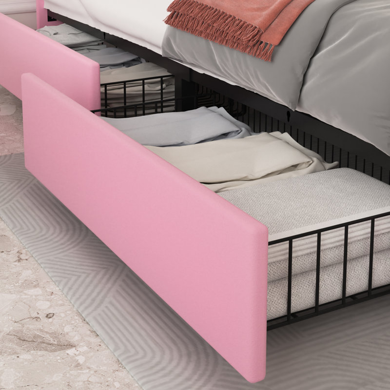 Lit plateforme avec rangement en velours Cahlin, Double, Rose