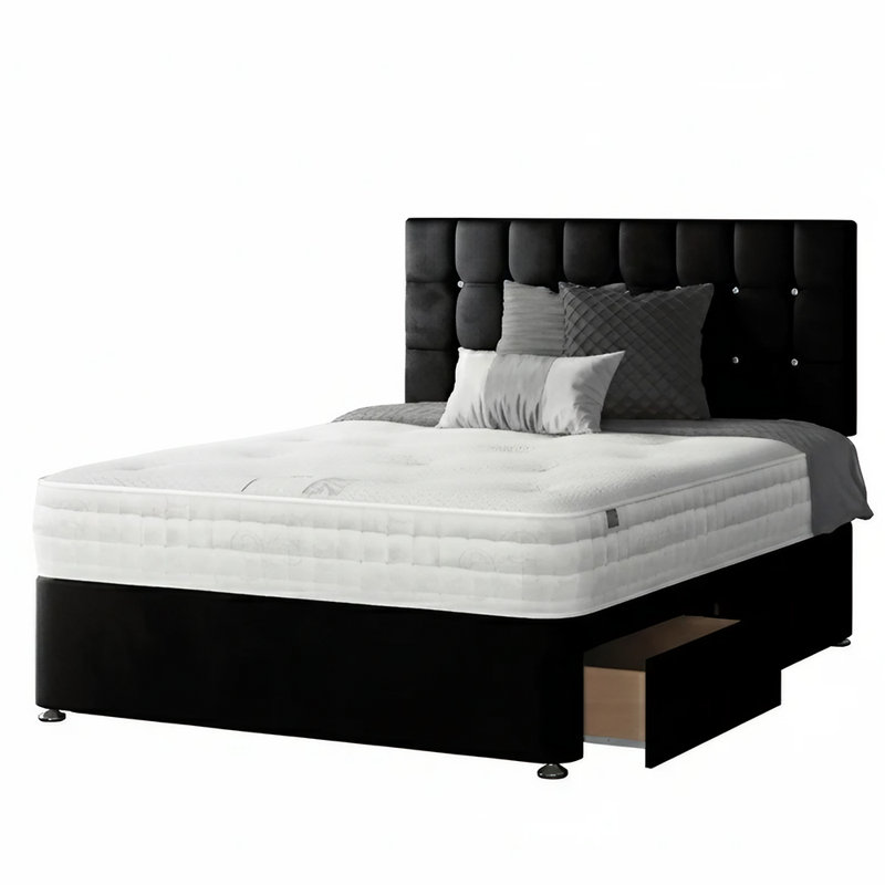 Fales Divan Bed Base, Single (3'), Black, 2 Right Drawers