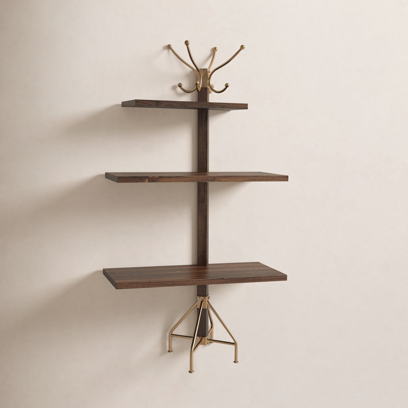Donan 8 - Hooks Freestanding Coat Rack, Antique Gold/Medium Brown