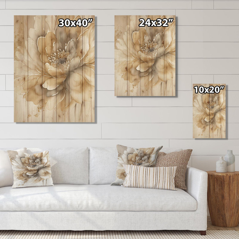 Fleur beige simple IV - imprimé, H 40 po x l 30 po x P 1,5 po