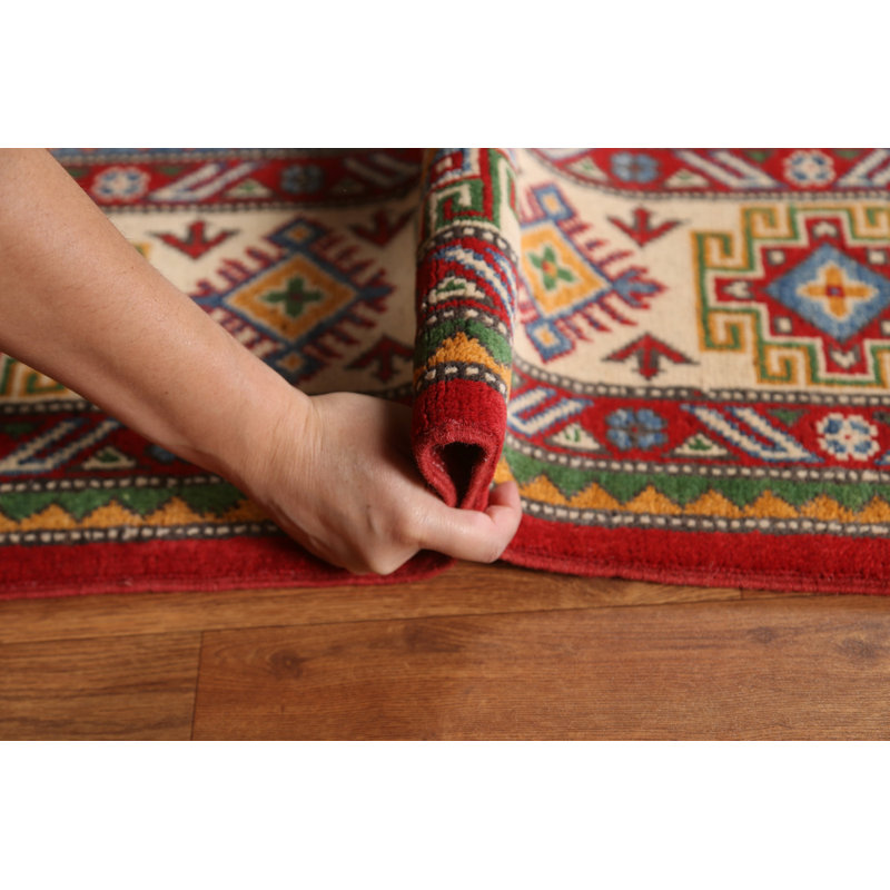Tapis rouge / bleu / brun en laine noué à la main de conception unique 6 pi 6 po x 9 pi 11 po New Age