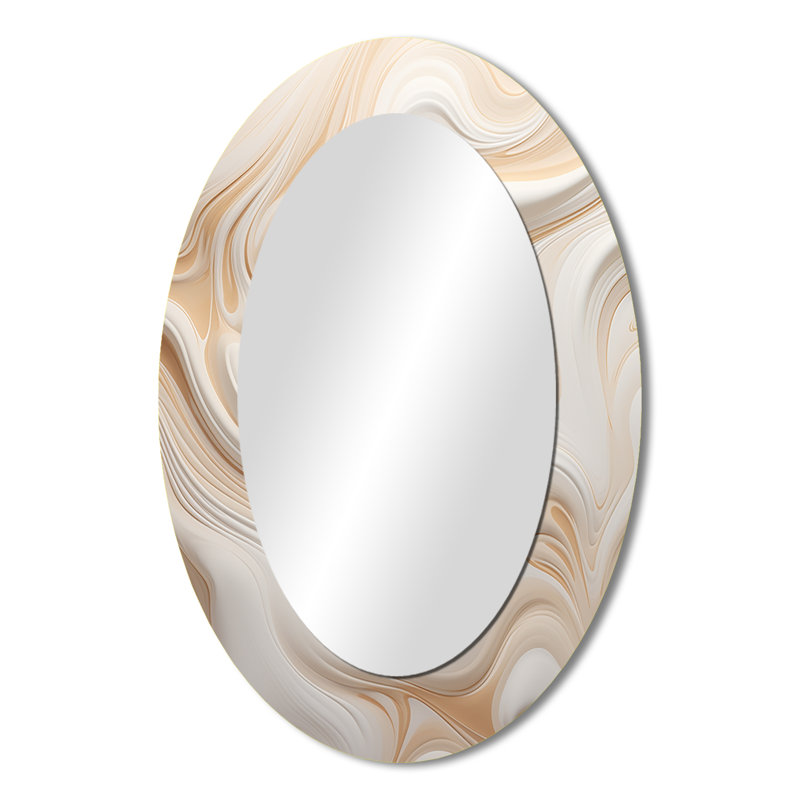 Abstrait blanc laiteux abstrait - grand miroir mural ovale sur métal, 36 po x 24 po