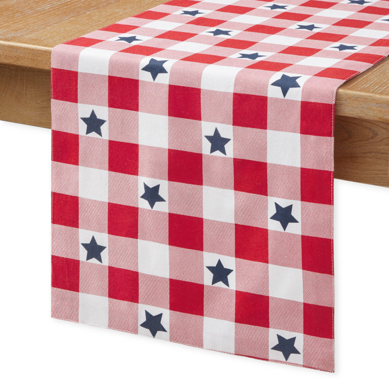 MARTHA STEWART Americana Star Gingham Plaid Table Runner, Red/White/Blue