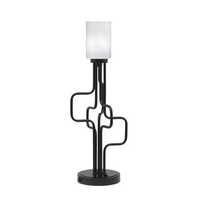 Lampe d'appoint Amarmula, avec ports USB, finition noir mat, verre marbré blanc 4 po