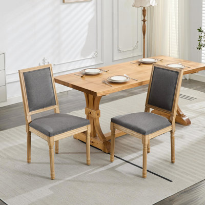 French Decor, gris, chaises de salle à manger, de 2, dossier élégant, revêtement en lin, structure en bois massif, mousse douce et ressorts intérieurs en acier, pieds