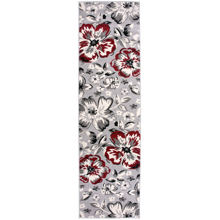 Rooshi Floral Gray/Red Area Rug