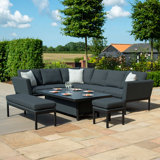 Shady Outdoor Fabric Rectangular Corner Dining Set - with Rising Table - Charcoal