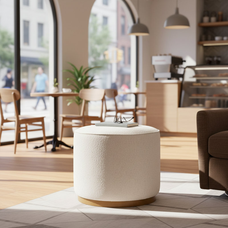 Tabouret en bois massif de couleur crème clair