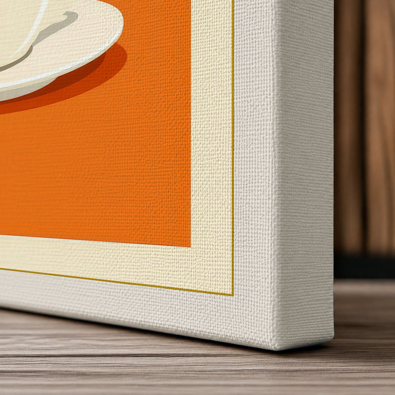 Steaming Coffee Cup Retro - Wrapped Canvas, 36x24 - 91.4 x 61.0 cm, Cream Border