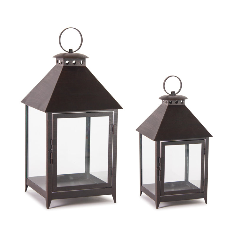 Ensemble de deux porte-bougie lanterne noire sans flamme