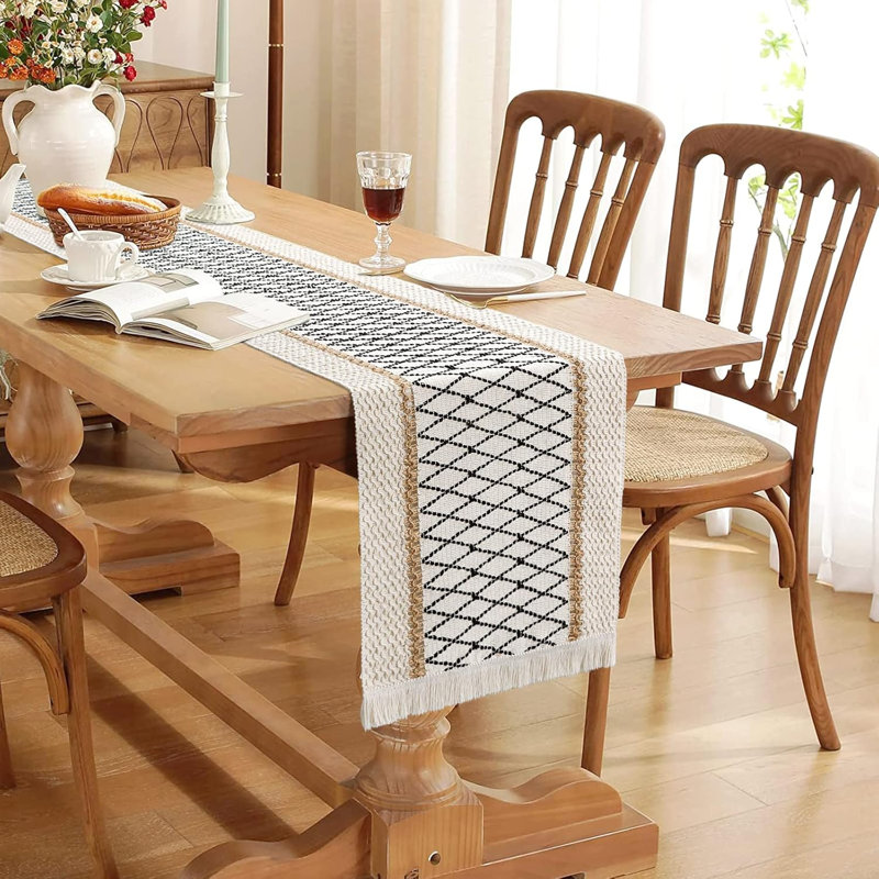 Beige Table Runners Boho with Tassels 30x180 cm