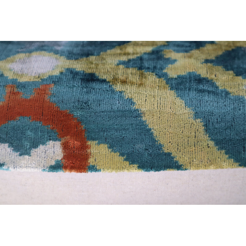 Velvet Lumbar Pillow Cover & Insert, Green/Yellow/Orange Geometric 1