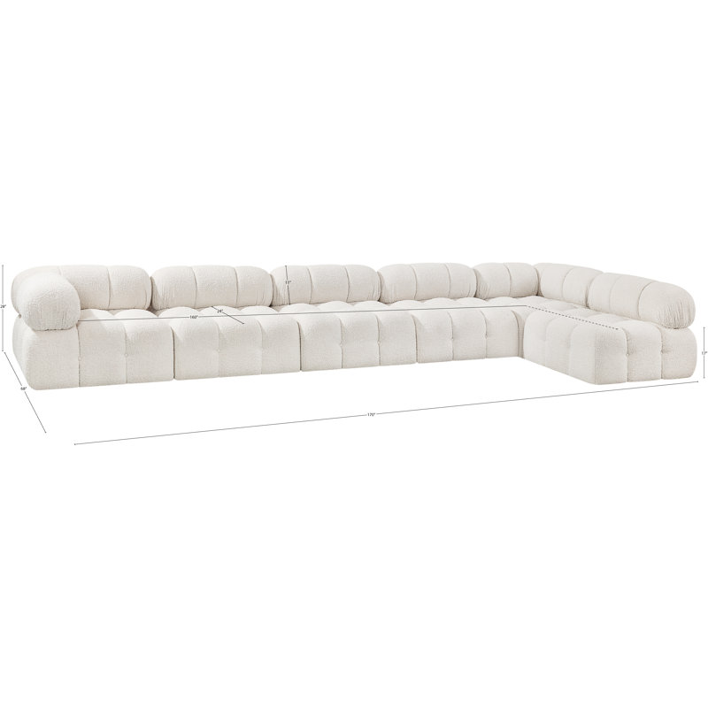 Ames Upholstered Sofa, Cream Boucle Fabric, 4 Armless, 2 Corner