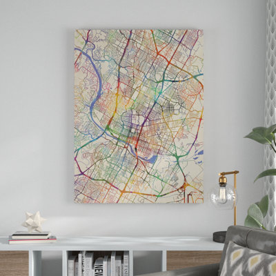 Austin Texas City Map III by Michael Tompsett - Graphic Art on Canvas