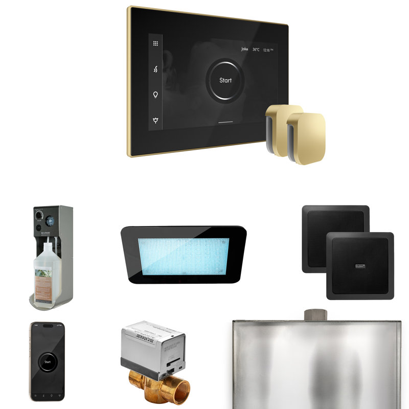 Ensemble de commande de douche à vapeur Xdream Max avec contrôle iSteamX et tête de vapeur, Laiton satiné