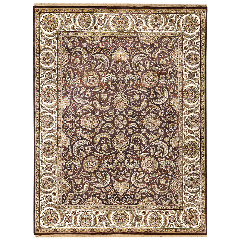High-Quality Hand-Knotted Aubergine And Gold Area Rug