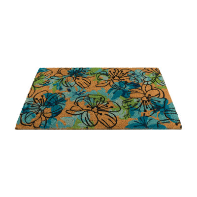 Doormat Coir - Blue Flowers