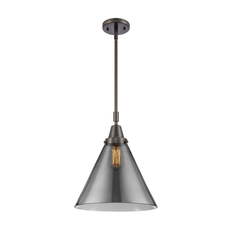 Luminaire suspendu conique 1 lumière Ashwath, H 50,12 po x l 12 po x P 12 po, Plaqué couleur fumée, Bronze huilé
