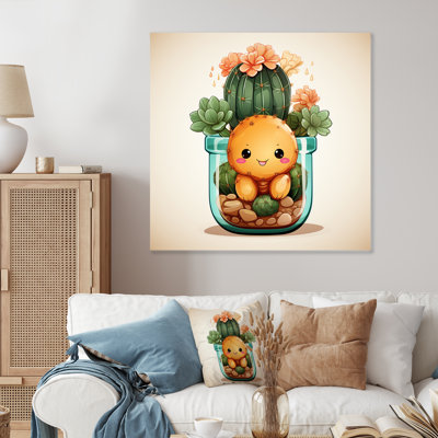 «Blossoming Tranquility Nursery Cactus III» - Art mural en métal pour chambre de bébé