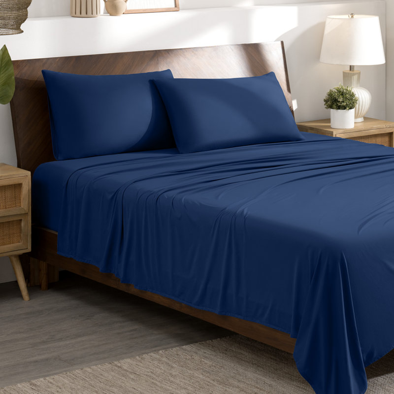 Microfiber Stretch Sheet Set, Twin Sheet Set with 1 Standard Pillowcase, Dark Blue
