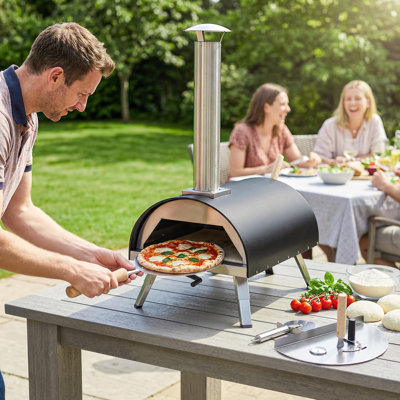 Outsunny Outdoor Pizza Oven Portable w/ 12" Rotating Stone, Thermometer