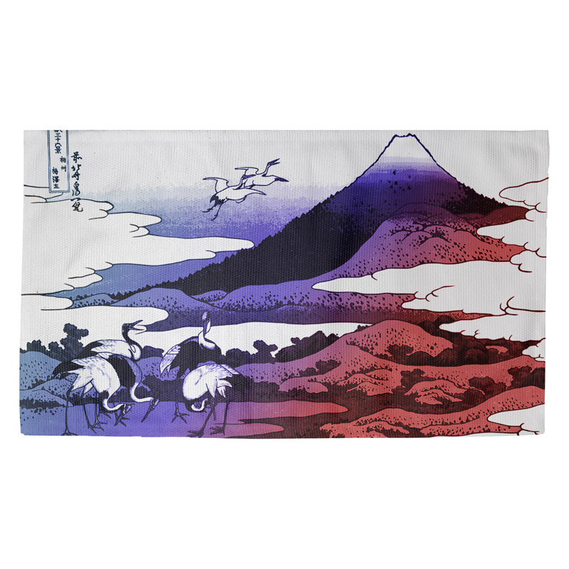 Paillasson d’intérieur pour grues Japanese, Mauve / rouge, Rectangulaire 7 pi 2 po x 5 pi 4,5 po