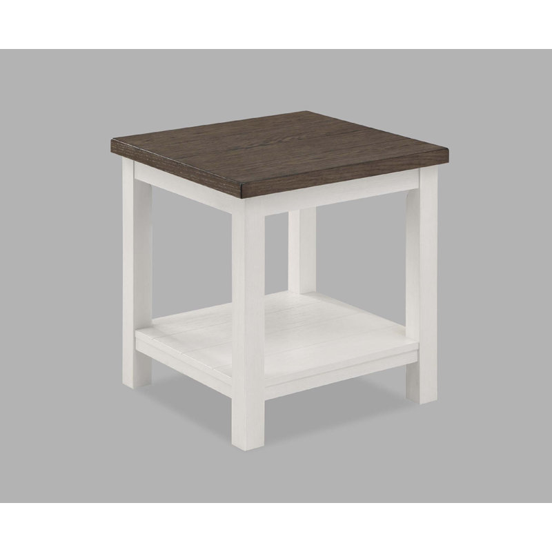1pc Farmhouse Style Brown End Table with White Base Rectangular Table Top Wooden Living Room Furniture