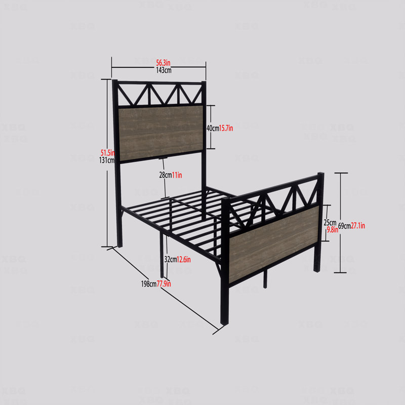 Structure de lit double, brun