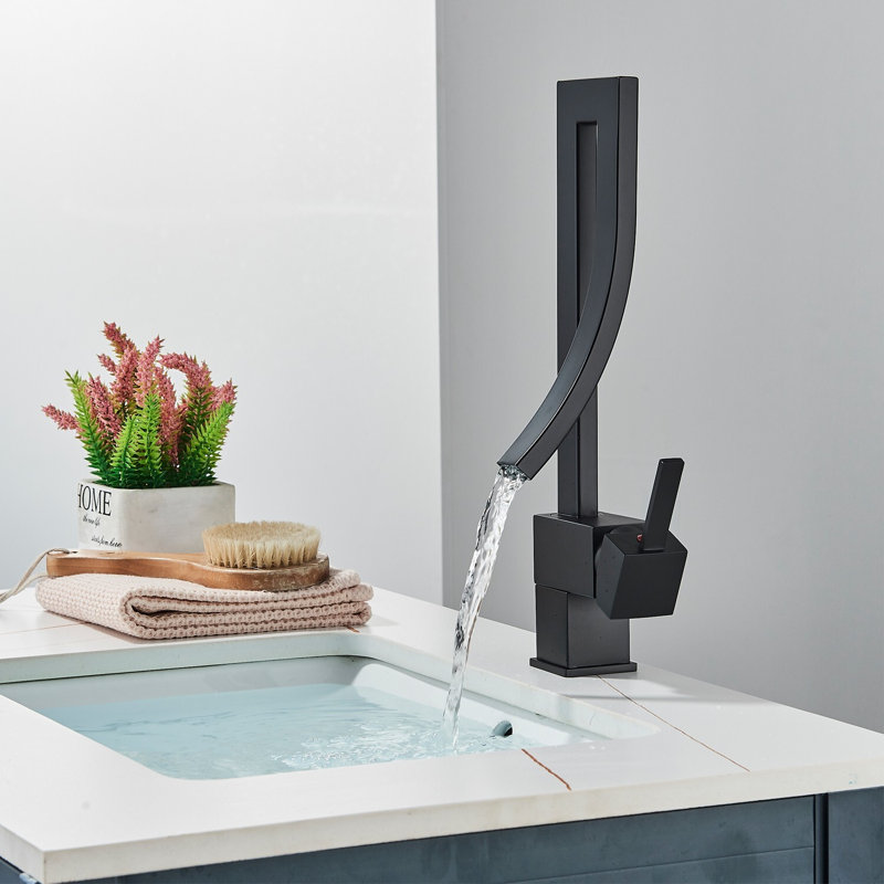 Robinet de lavabo haut Mosson noir mat avec bec en cascade à boucle ouverte et poignée latérale