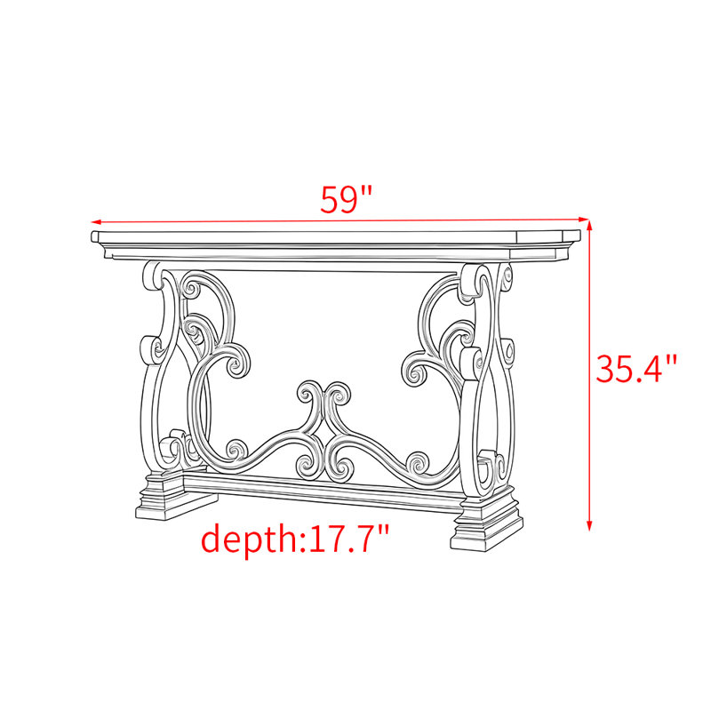 Console américaine en bois massif sculpté, H 35,4 po x l 59 po x P 17,7 po