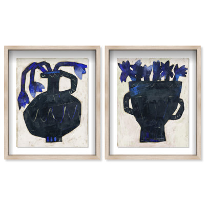Indigo Vases Set Framed Graphic Art