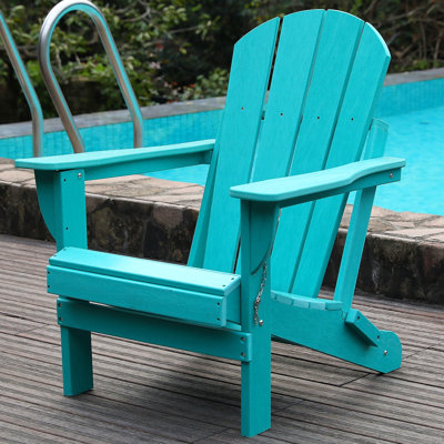 Chaise pliante Adirondack avec deux porte-gobelets - Chaises d'extérieur toutes saisons Hdpe, chaise de patio en bois pour cour, camping, jardin, piscine et foyer extérieur, bleu lac